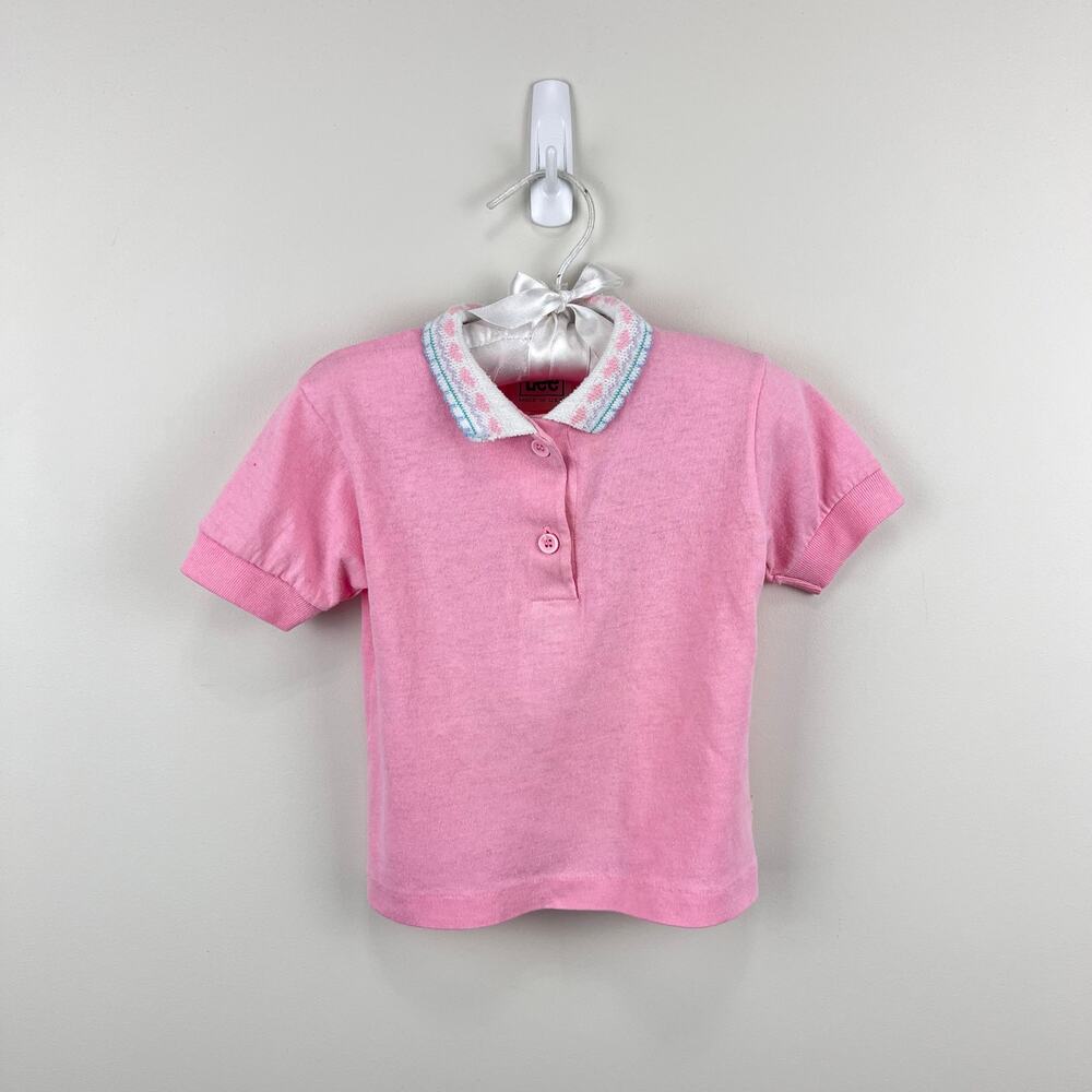Vintage Lee Short Sleeve Pink Heart Collar Shirt 3T USA